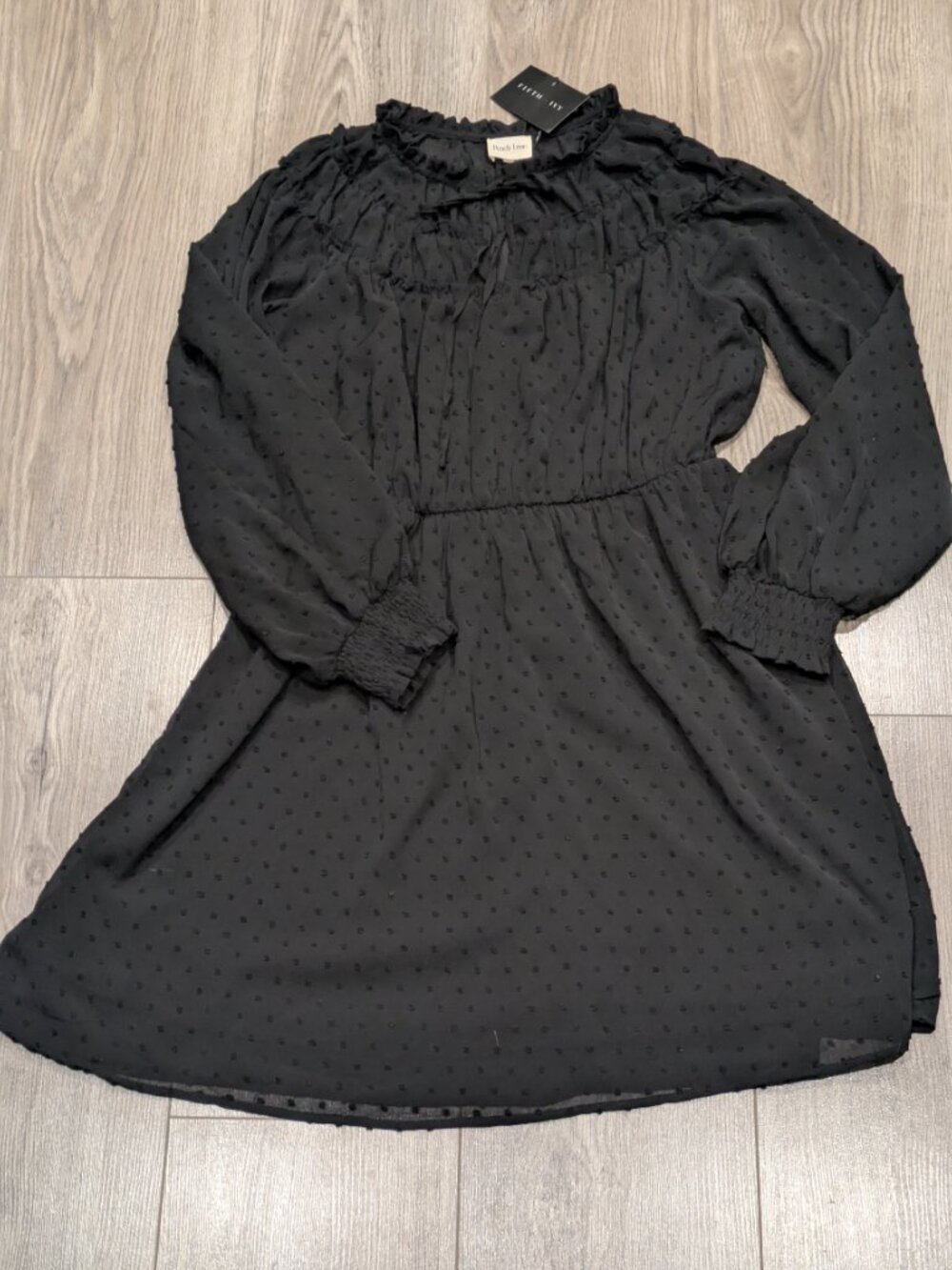 Peach Love California Black Swiss Dot Raised Dot Sheer Tiered Dress M